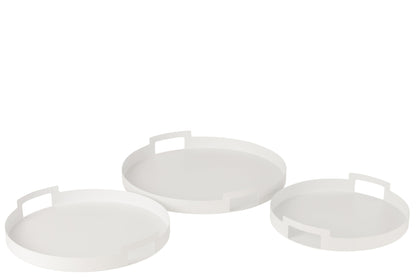 Set van 3 dienbladen rond metaal wit