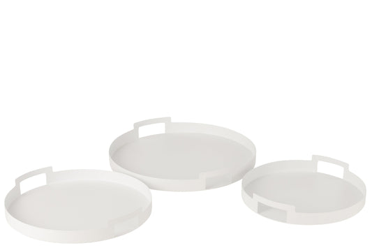 Set van 3 dienbladen rond metaal wit