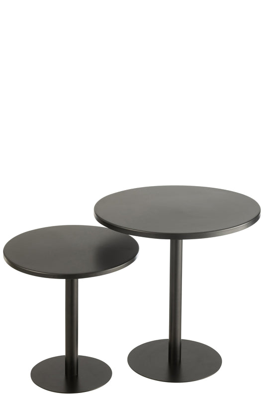 Set Of 2 Side Tables Round Metal Black