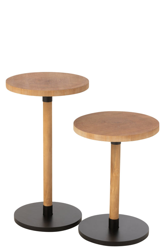 Set Of 2 Side Tables Ron Mdf/Pinewood Natural Black
