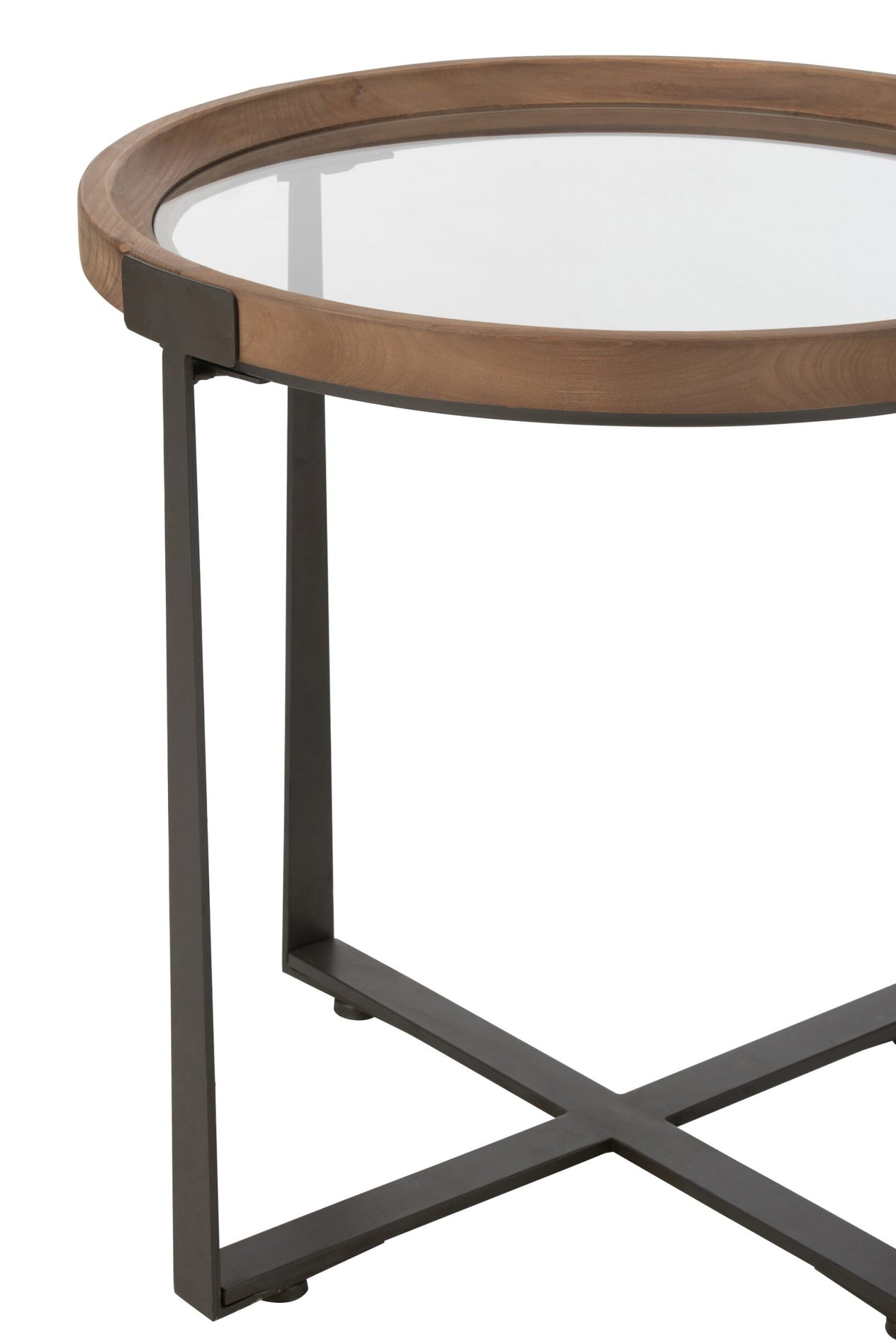 Set Of 2 Coffee Tables Mine Glass/Fir Wood Natural/Black