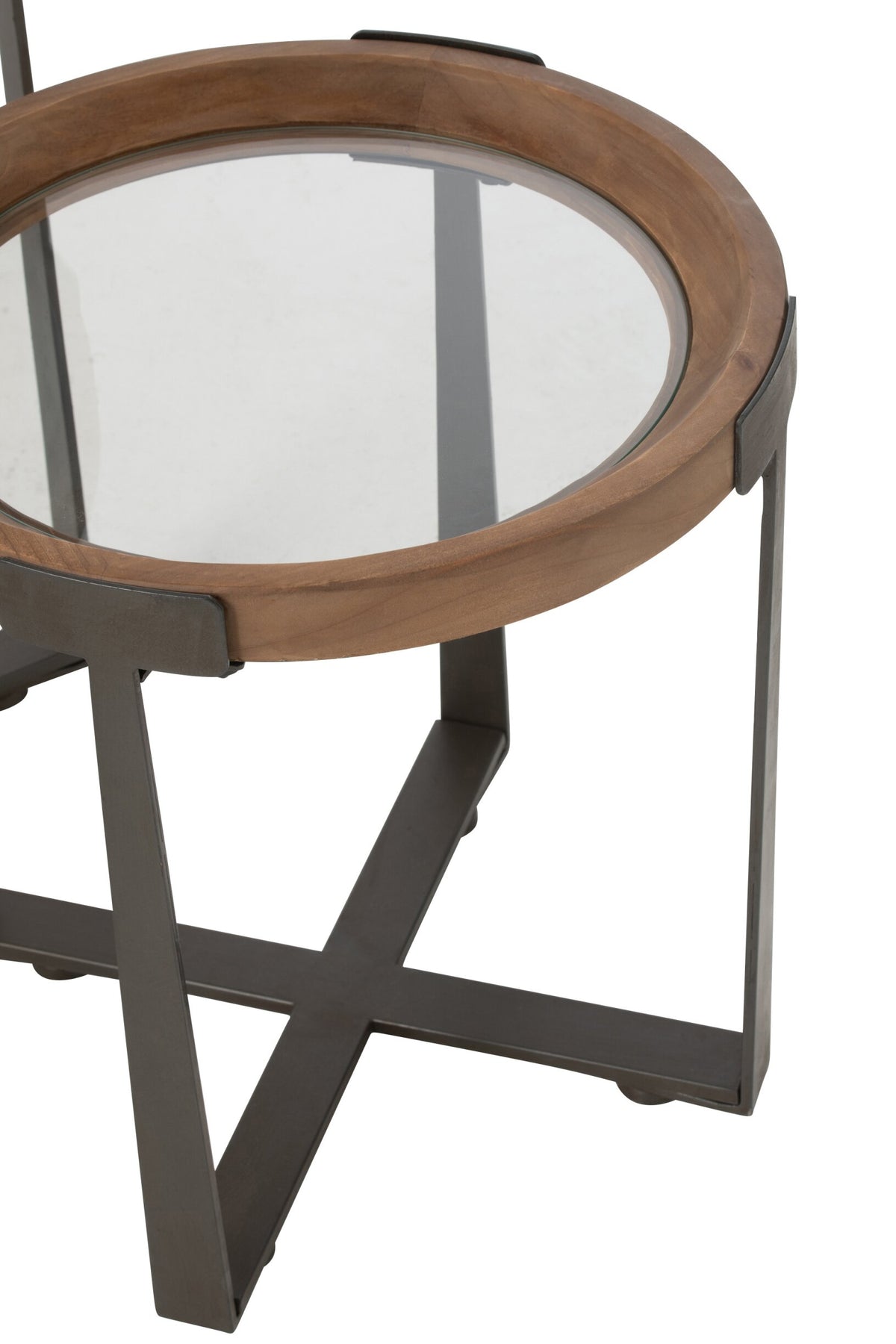 Set Of 2 Coffee Tables Mine Glass/Fir Wood Natural/Black