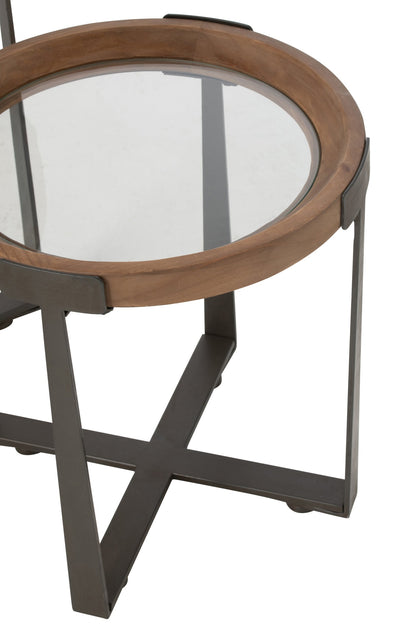 Set Of 2 Coffee Tables Mine Glass/Fir Wood Natural/Black