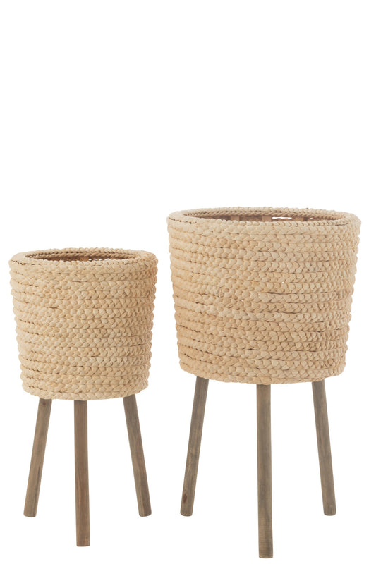 Set Of 2 Planters Round Corn Husk/Plywood Natural