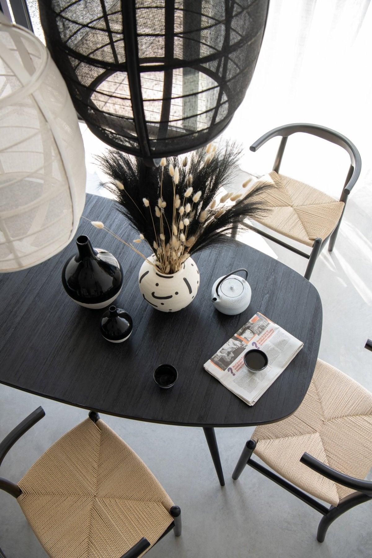 Suspension Ion lin/bambou blanc petite