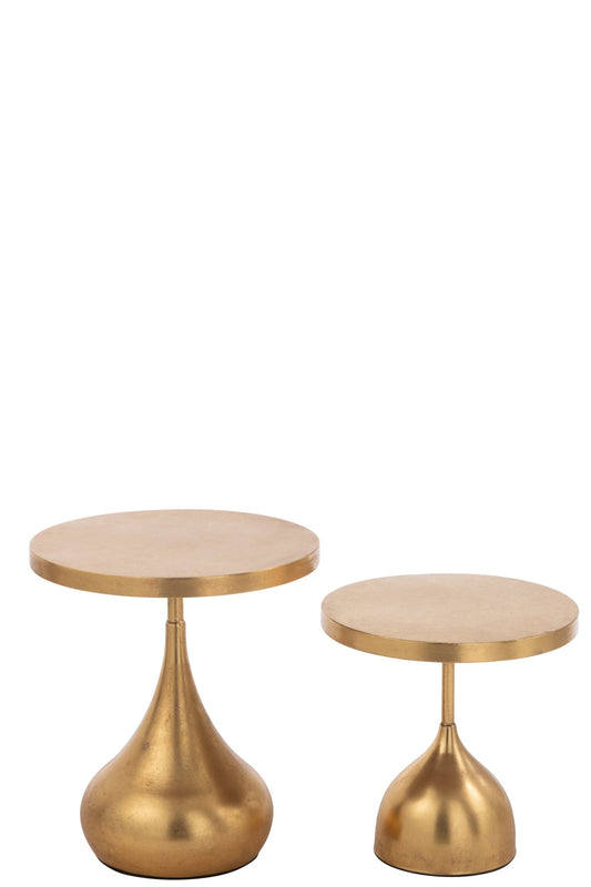 Set Of 2 Side Tables Drop Metal Gold
