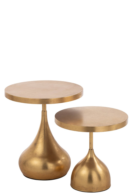 Set Of 2 Side Tables Drop Metal Gold