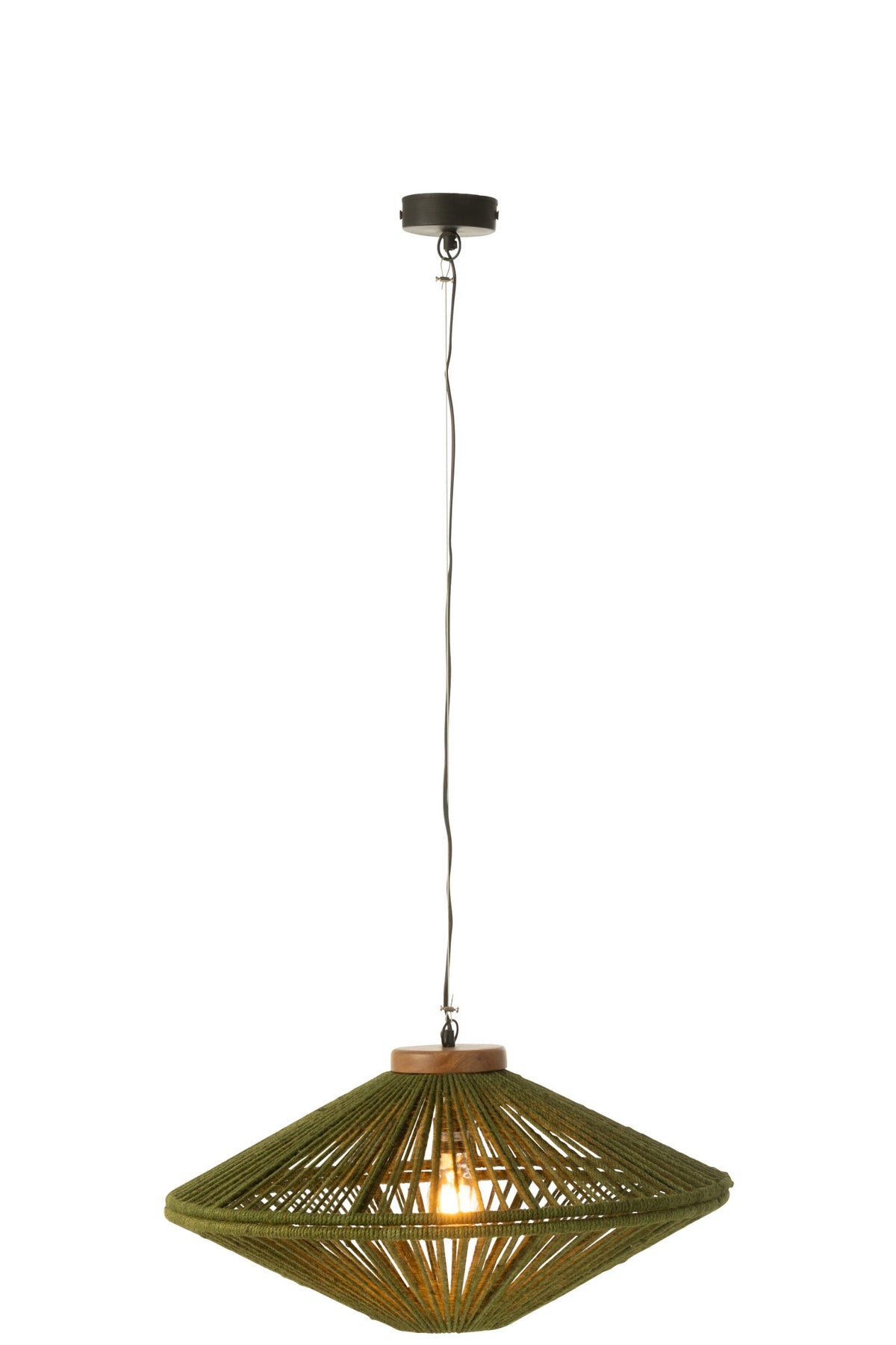 Pendant lamp Ovni iron/jute green small