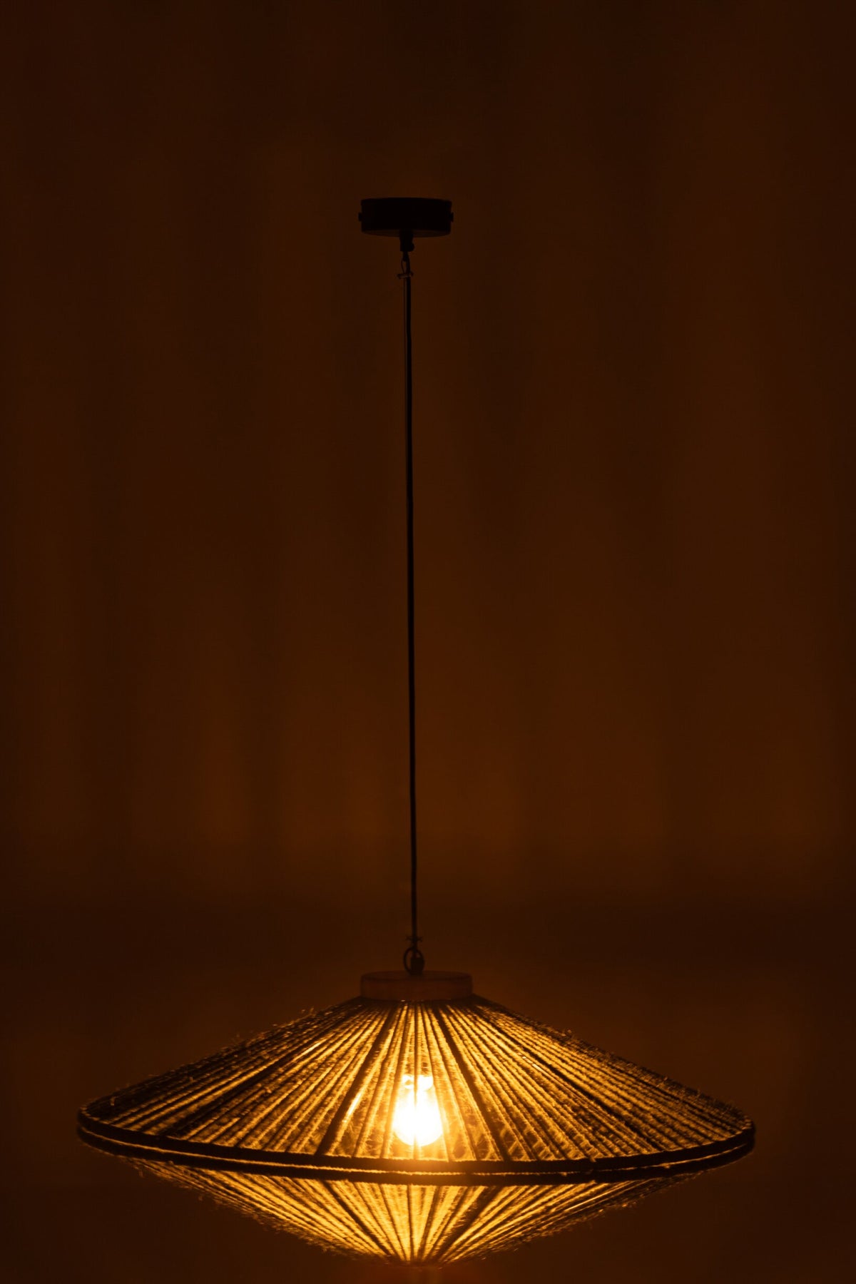 Pendant lamp Ovni iron/jute green medium