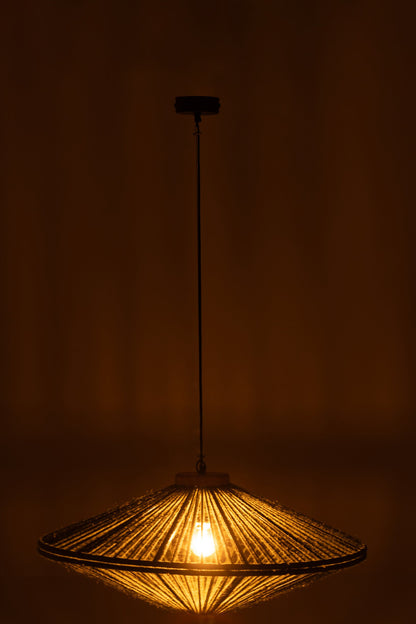 Pendant lamp Ovni iron/jute green medium