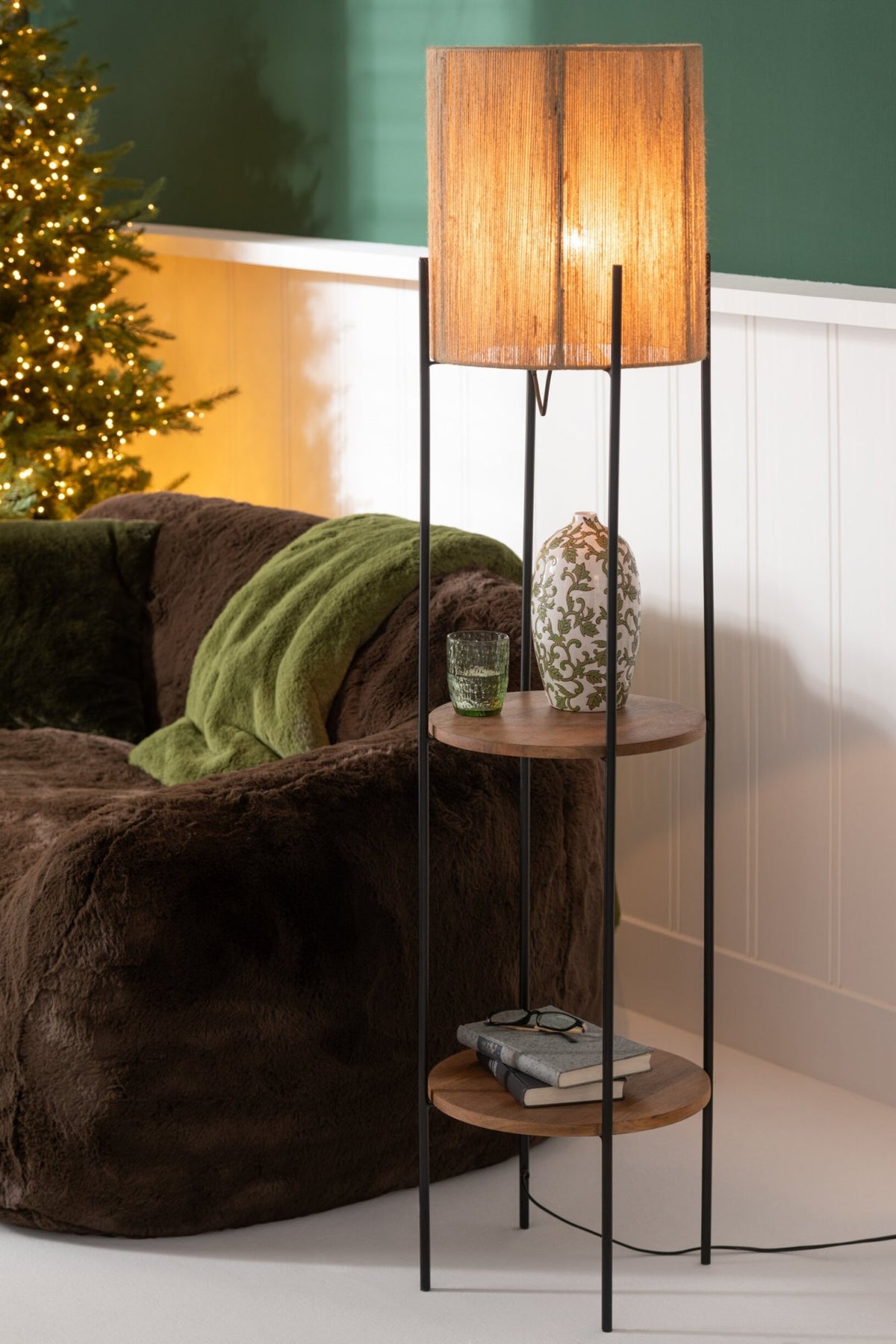 Lamp iron/mango natural/black