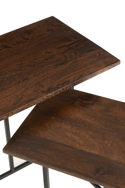 Set Of 2 Tables Rectangle Iron/Mango Wood Brown/Black