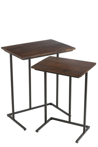 Set Of 2 Tables Rectangle Iron/Mango Wood Brown/Black