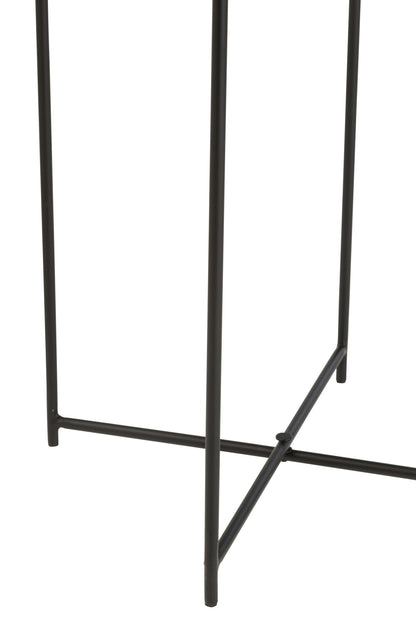 Set Of 2 Side Tables Round Iron/Mango Wood Brown/Black