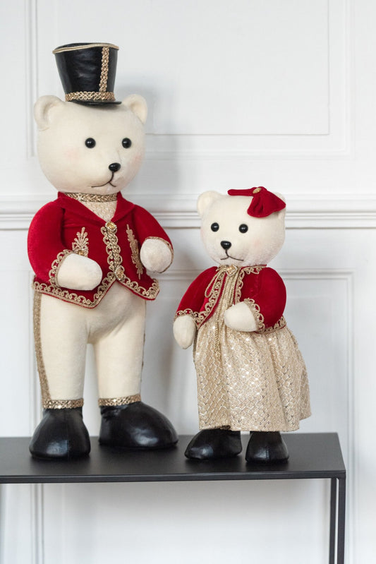 Bear Standing Boy/Girl Polyfoam/Textile Red/Gold Small Assortment Of 2
