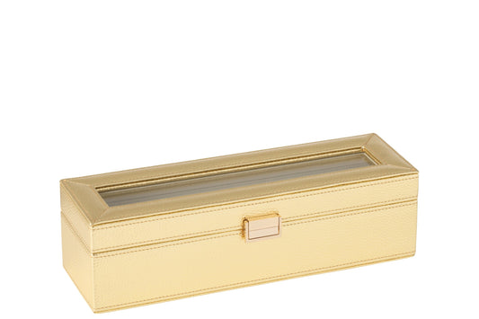 Steel box 6 compartments faux leather gold