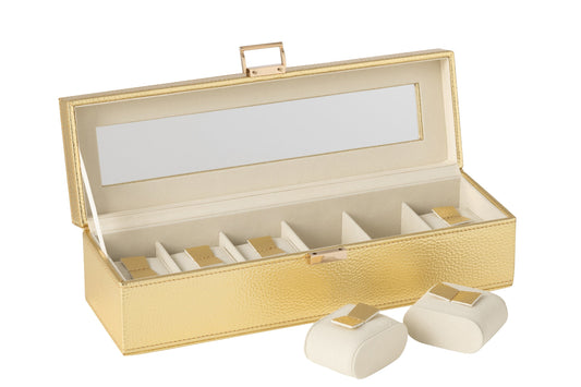 Steel box 6 compartments faux leather gold