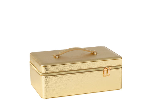 Rectangular cosmetic box + mirror faux leather gold