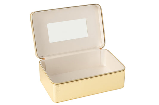 Rectangular cosmetic box + mirror faux leather gold