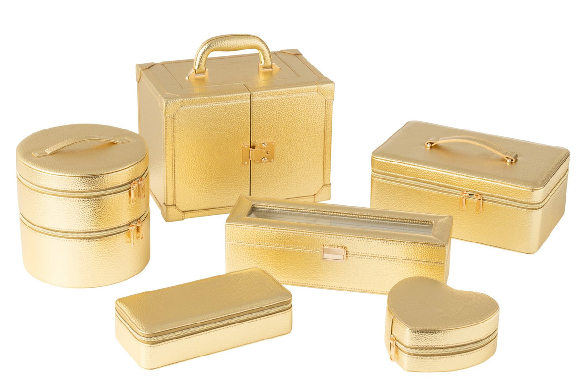 Jewelry case with handle faux leather gold