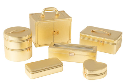 Jewelry case with handle faux leather gold