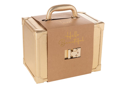 Jewelry case with handle faux leather gold