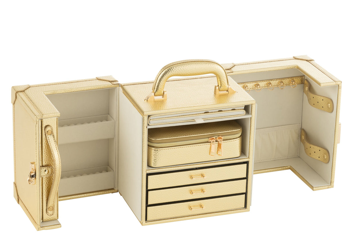 Jewelry case with handle faux leather gold