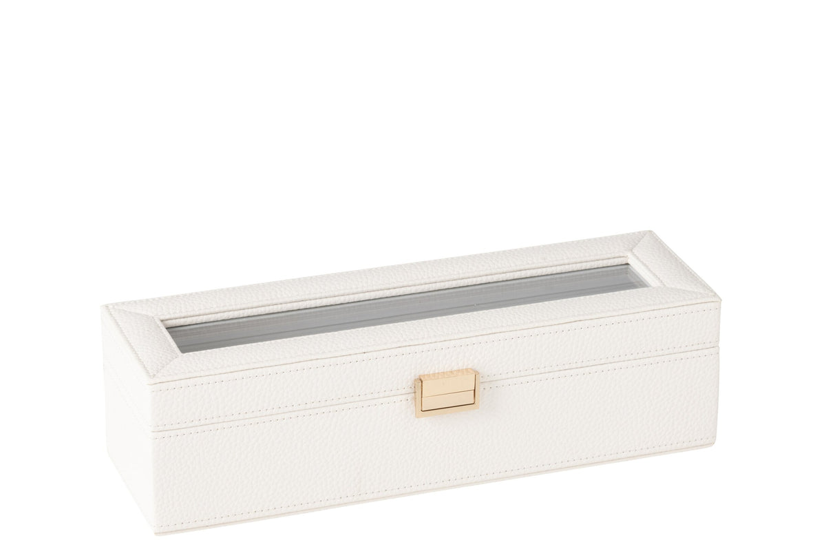 Steel box 6 compartments faux leather white