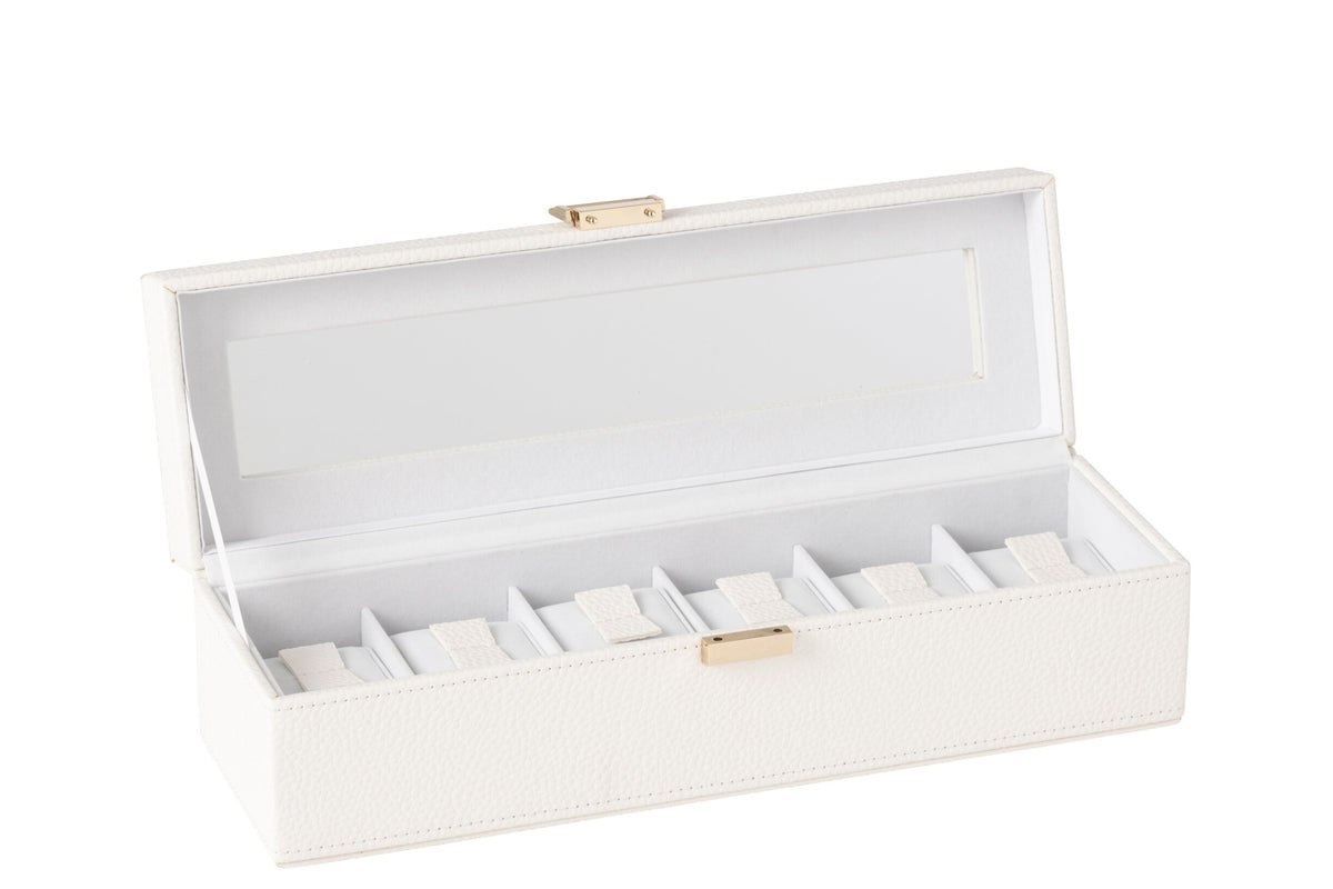 Steel box 6 compartments faux leather white