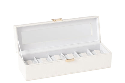 Steel box 6 compartments faux leather white