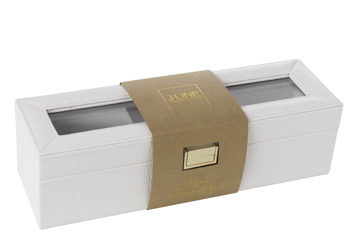 Steel box 6 compartments faux leather white