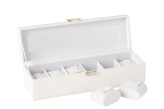 Steel box 6 compartments faux leather white