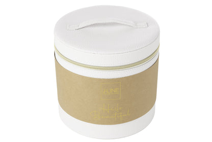 Round cosmetic box + mirror faux leather white