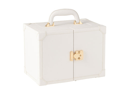 Jewelry case with handle faux leather white