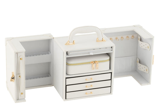 Jewelry case with handle faux leather white