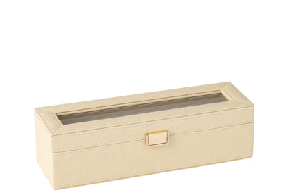 Steel box 6 compartments faux leather beige
