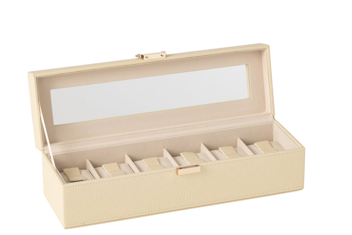 Steel box 6 compartments faux leather beige