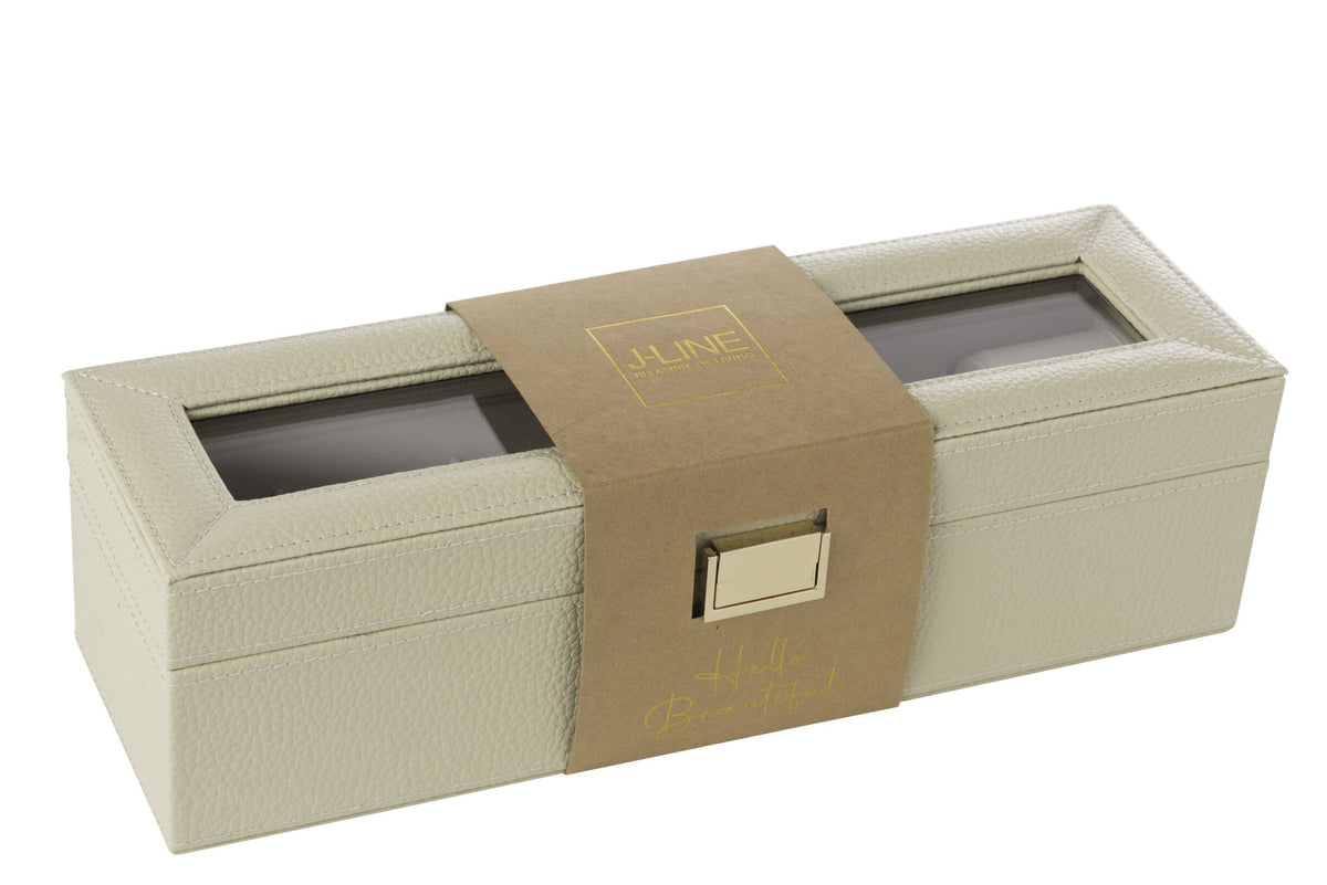 Steel box 6 compartments faux leather beige