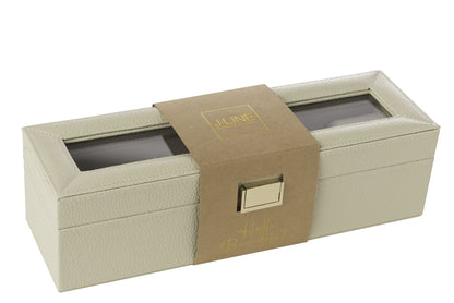 Steel box 6 compartments faux leather beige