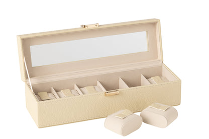 Steel box 6 compartments faux leather beige