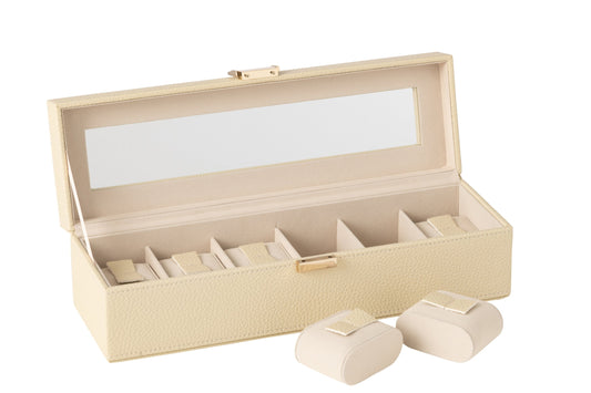 Steel box 6 compartments faux leather beige