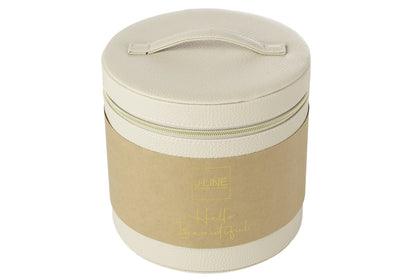 Round cosmetic box + mirror faux leather beige