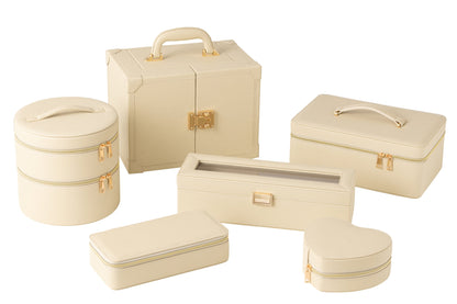 Jewelry case with handle faux leather beige