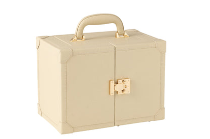 Jewelry case with handle faux leather beige