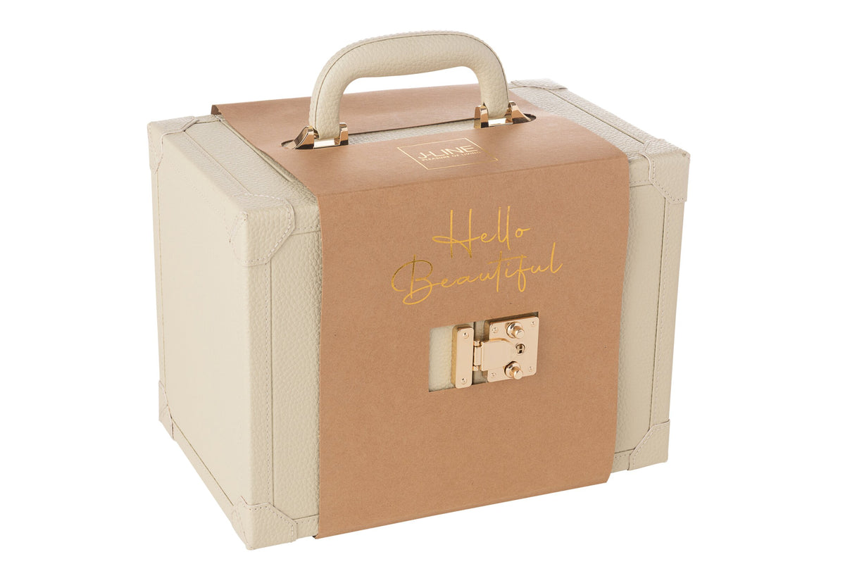 Jewelry case with handle faux leather beige