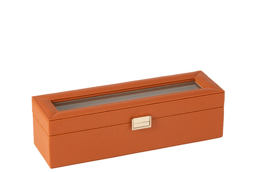 Steel box 6 compartments faux leather cognac