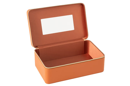 Boîte à cosmétiques rectangulaire + miroir en similicuir cognac