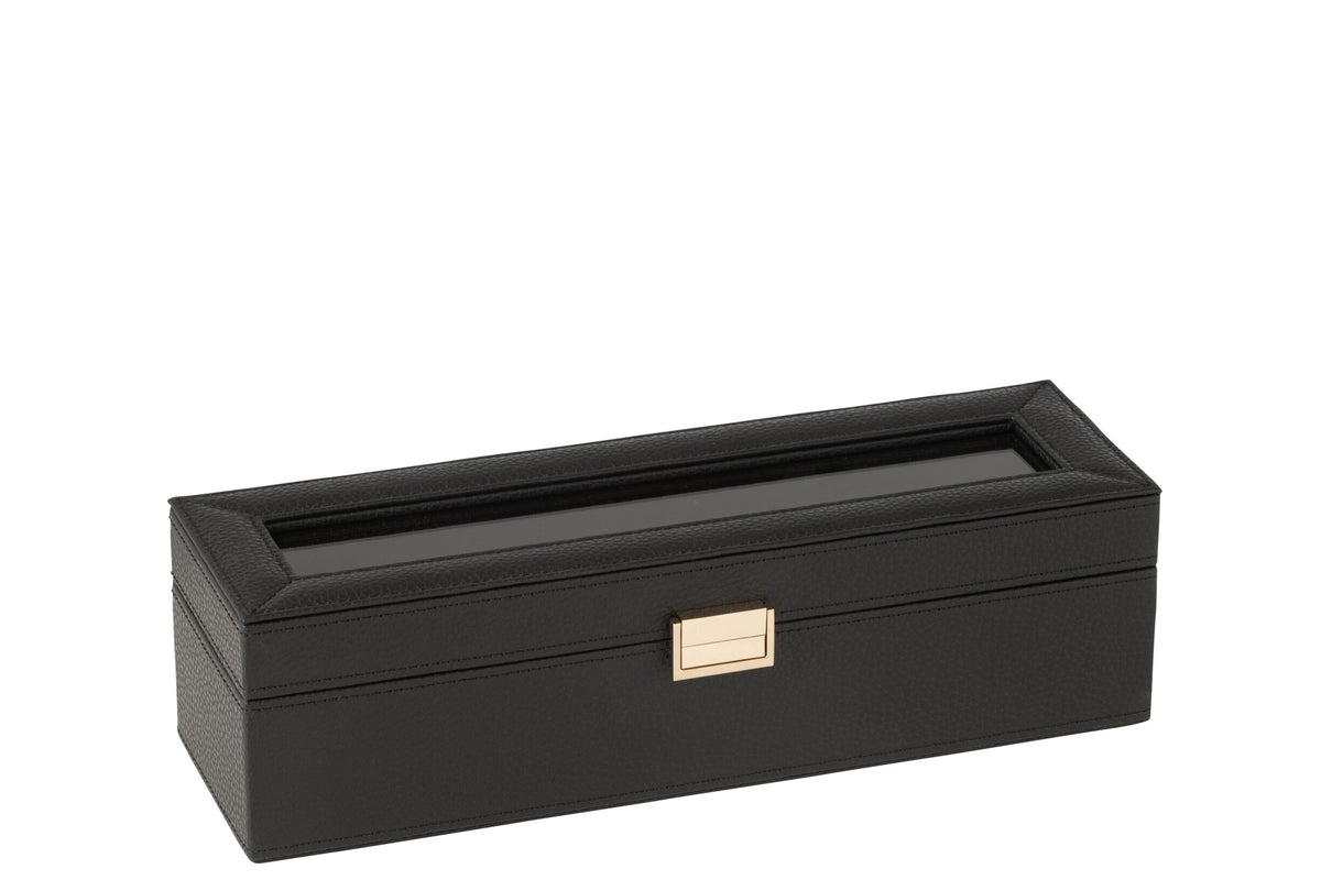 Steel box 6 compartments faux leather black