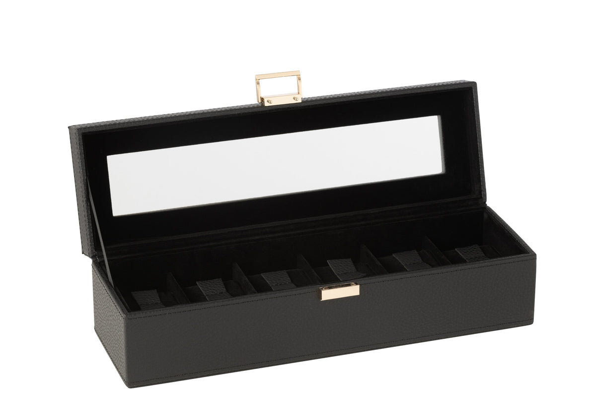 Steel box 6 compartments faux leather black