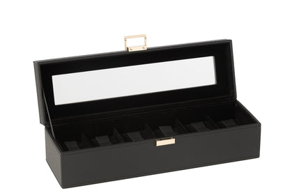 Steel box 6 compartments faux leather black
